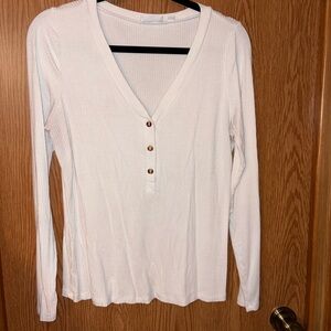 Cyrus Cream V-Neck Long Sleeve Top with Buttons